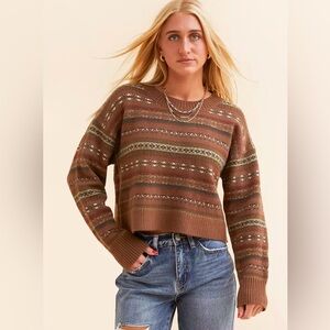 NWT Bailey Rose Women's Brown Striped Sweater Cropped Style Size M